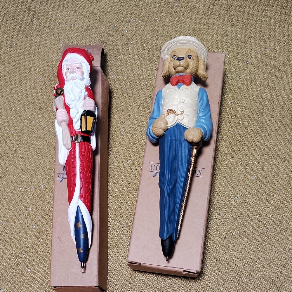 Avon Festive Santa and Dog Figurine Set - Red, Blue, White